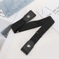 Black elastic PU waistband with two snap tabs, buckle-free end design