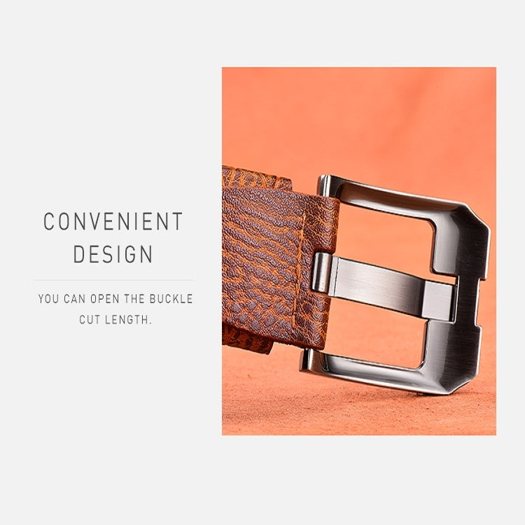 Brown leather belt with silver square buckle and adjustable strap with cut length
