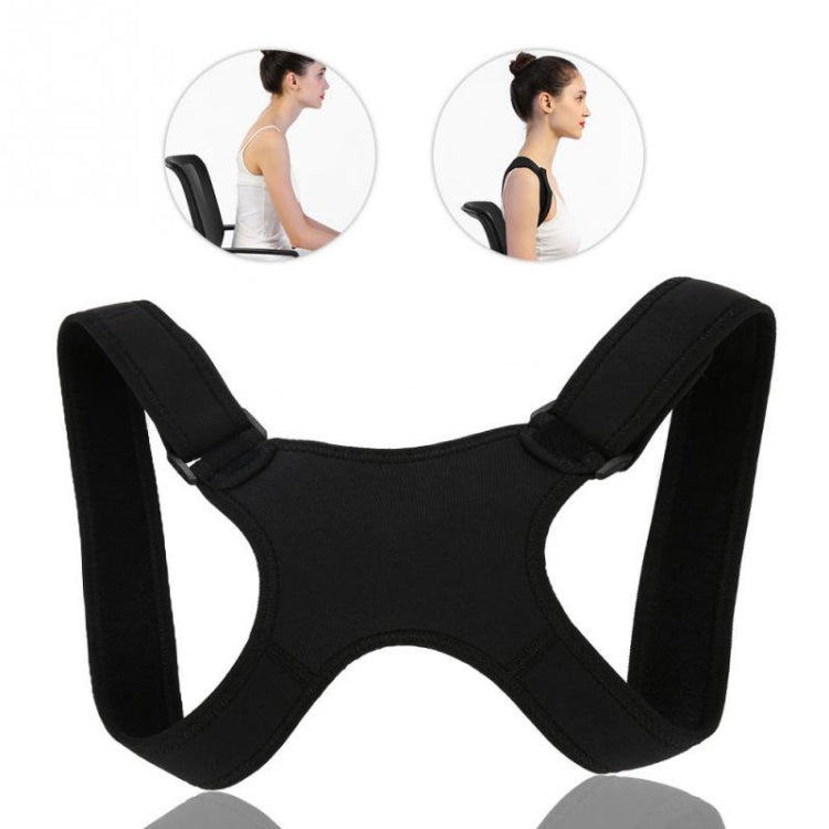 Black posture corrector belt with wide adjustable shoulder straps, adult back support