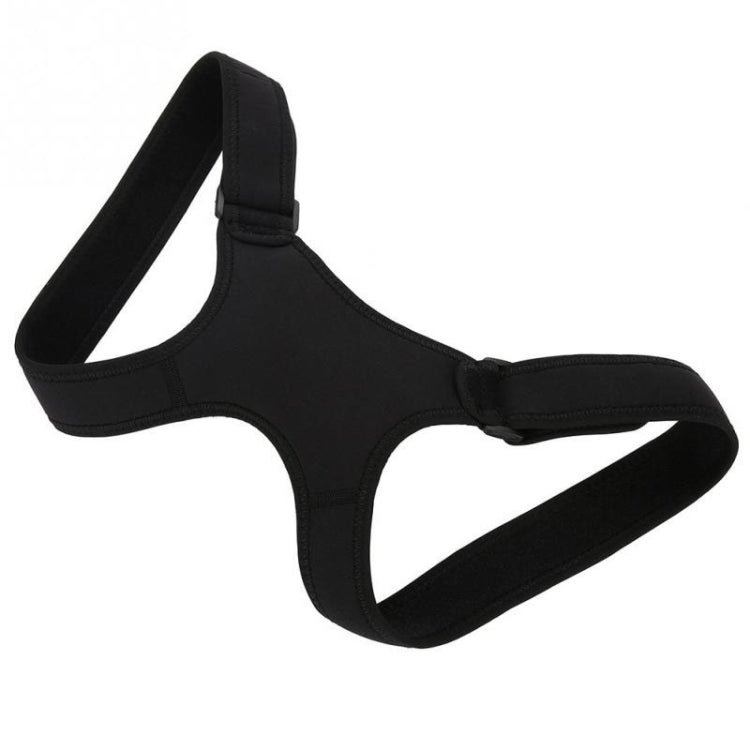 Black posture support belt with front cross panel and adjustable shoulder strap