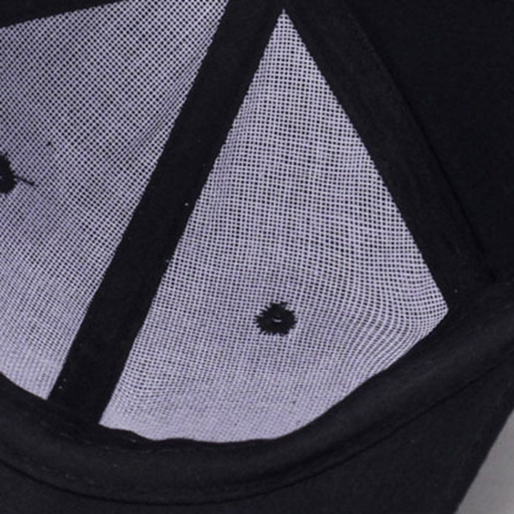 Black baseball cap interior triangular panel with mesh lining detail