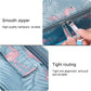 Blue flamingo print cosmetic bag with metal zipper and reinforced stitched edges