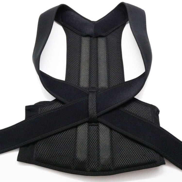 Black posture support corset brace with crisscross back straps and breathable mesh center
