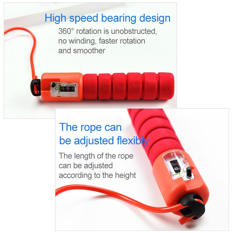 Red foam-handled jump rope with counting display and adjustable length