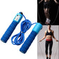 Blue adjustable jump rope with foam handles and built-in counting display