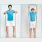 Latex resistance band for upper-body stretching, held overhead by arms