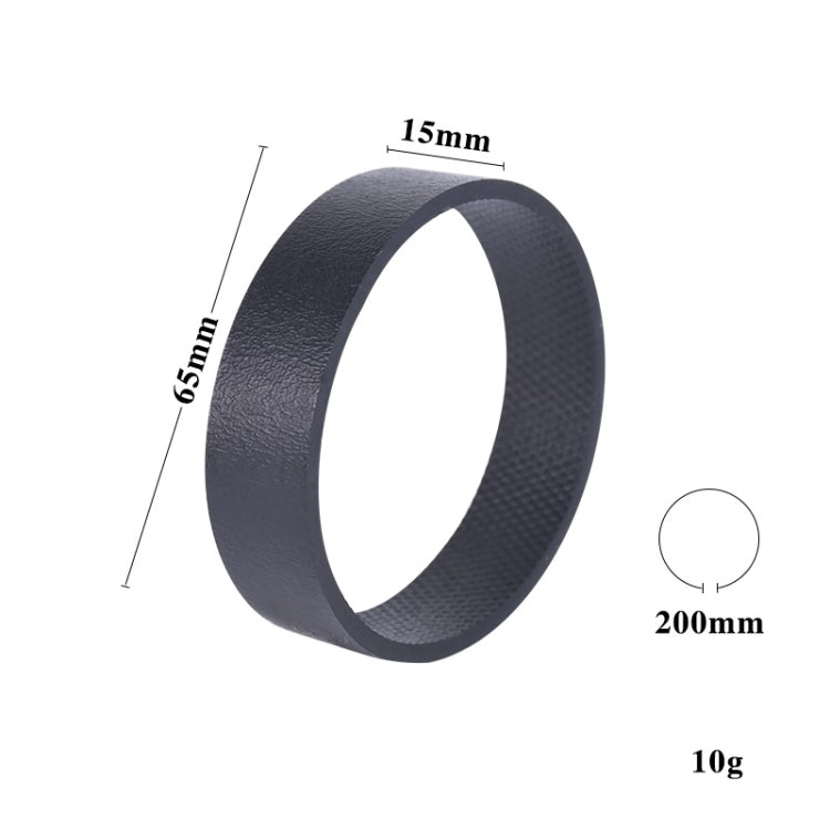 Black vacuum drive belt with size marks: 65mm x 15mm, 10g
