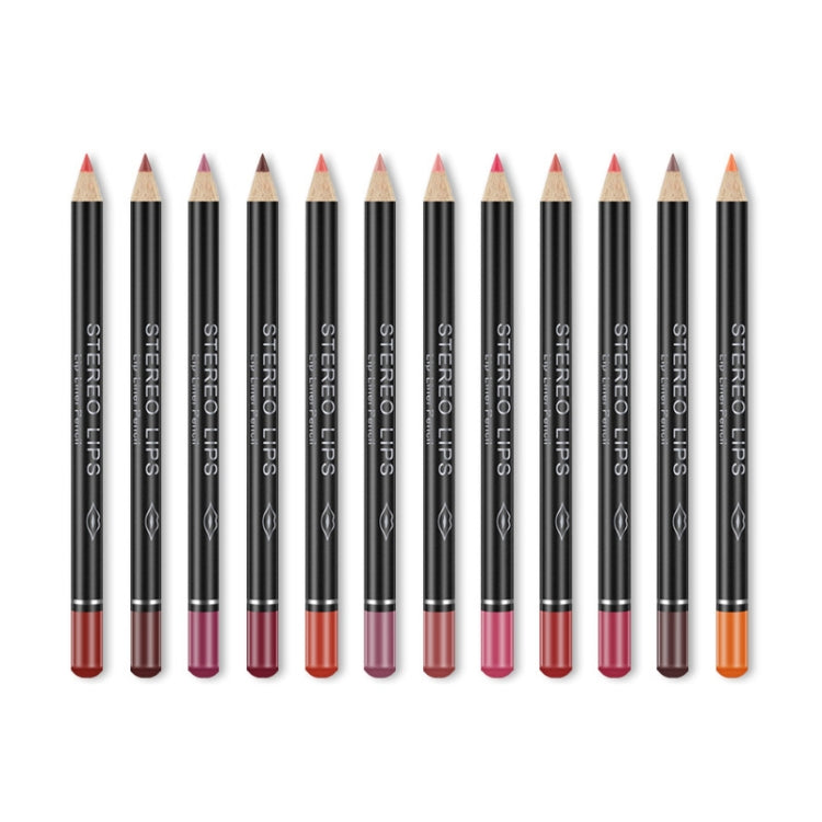 Set of matte lip liner pencils with nude, rose, and brown shades, pointed tips