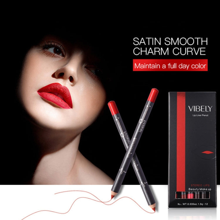 Red matte lip liner pencils and lip product box, shown with model's red lips