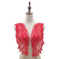 Red organza wing appliques with detailed stitched leaf pattern, two-piece set
