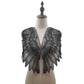 Black organza wing appliques with stitched feather-leaf embroidery, DIY pair