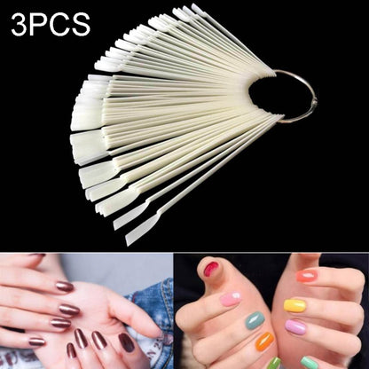 Fan-shaped nail polish color swatch display board set with metal ring, natural white tips (3 pcs).