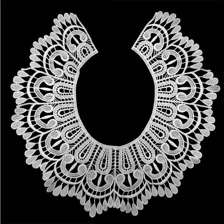 White lace embroidered fake collar, round scalloped neckline with hollow cutwork