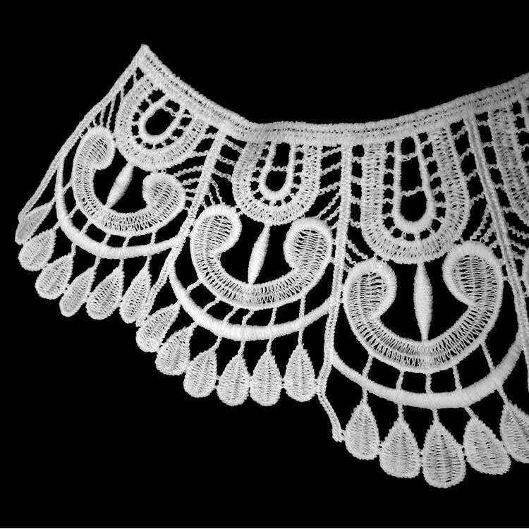 White lace embroidered fake collar edge detail with scalloped loop motifs