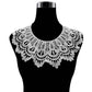 White lace fake collar on black fabric with scalloped embroidered neckline edge