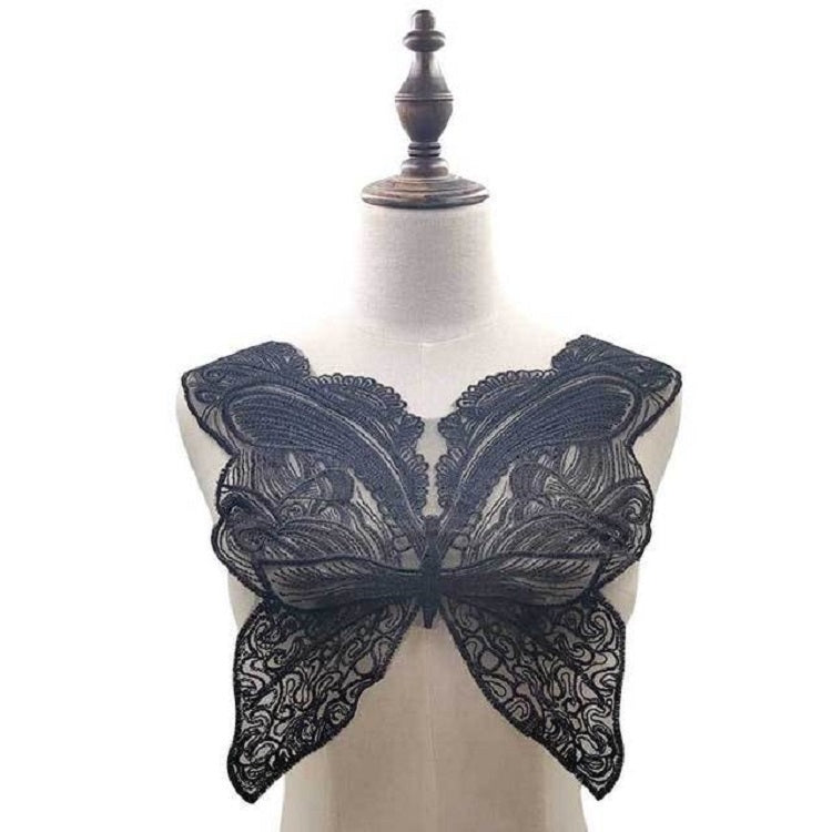 Butterfly lace collar with embroidered wing pattern, dark navy color, DIY accessory