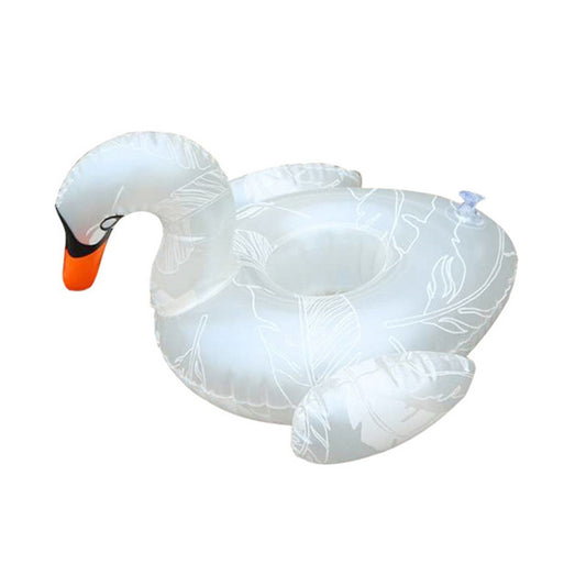Patterned White Swan Shape Thickened Environmentally Friendly PVC Inflatable Coasters Floating Water Drink Cup Holder, Patterned White Swan