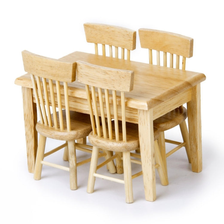 Mini dollhouse dining table and chairs set, light wood