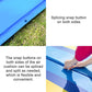 Blue inflatable camping air cushion edge with snap-button seam and connector holes