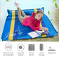 Blue double inflatable camping air cushion with yellow stripes for camping use