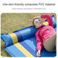 Blue double inflatable camping air cushion with yellow and gray stripe panels