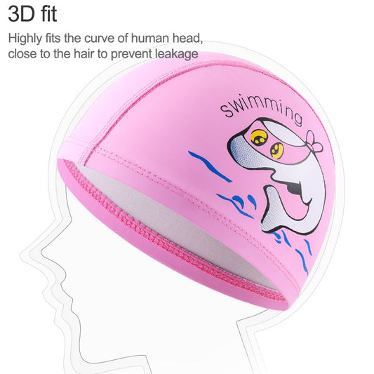 Children Swimming Cap PU Printed Cute Dolphin Pattern Elastic Swimming Cap, Children PU Swimming Cap (Dark Blue), Children PU Swimming Cap (Pink), Children PU Swimming Cap (Sky Blue), Children PU Swimming Cap (Silver Grey)