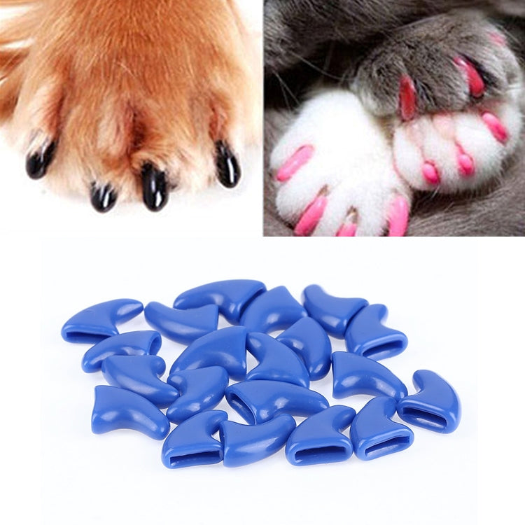 Blue silicone cat nail protector caps, claw-shaped pieces