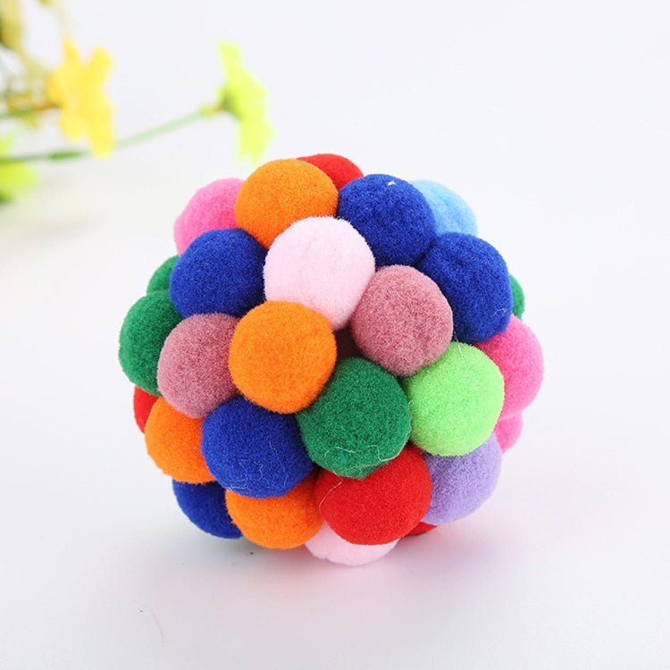 Bright multicolor pom-pom bouncy ball cat toy, round and fluffy
