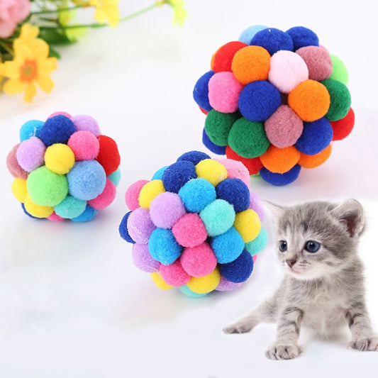 3 PCS Colorful Handmade Bells Cat Bouncy Ball Pet Toy, L, M, S