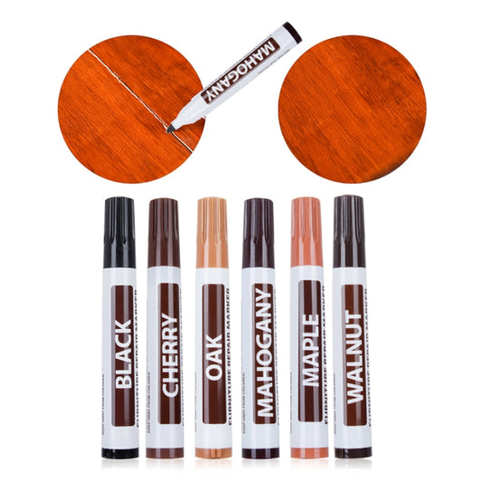 Set of furniture scratch repair marker pens in wood-tone shades, multiple caps