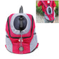 Outdoor pet dog carrier bag backpack with mesh panels, pink and white, front opening window