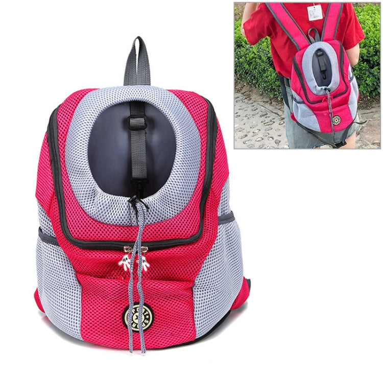 Outdoor pet dog carrier bag backpack with mesh panels, pink and white, front opening window