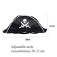 Black pirate hat for pets with white piping and adjustable neck strap