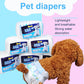 Assorted dog diaper pack with a dog wearing light blue patterned diaper pants