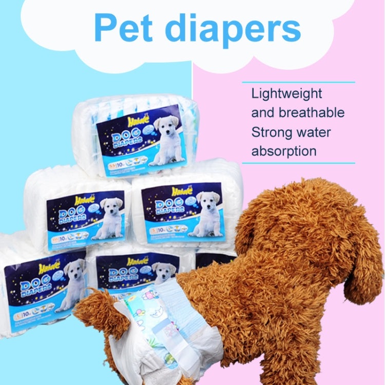 Assorted dog diaper pack with a dog wearing light blue patterned diaper pants