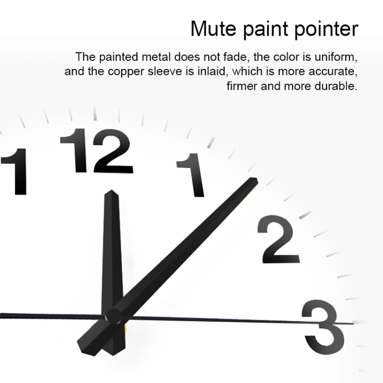 Close-up of mute clock hands with large black hour and minute markers