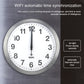 WiFi automatic time sync wall clock with silver frame and white face