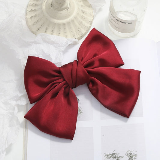 Wine red satin bow hairpin clip with twisted center knot