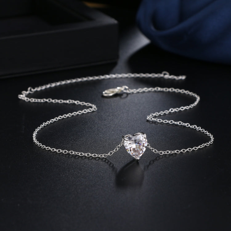 Silver-tone heart crystal pendant necklaces with linked chain and heart charms
