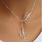 Silver leaf pendant necklace with layered leaf drop and long chain