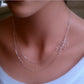 Silver double-strand leaf pendant necklace with small leaf link charm
