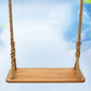 Rectangular wooden swing seat with two twisted rope posts