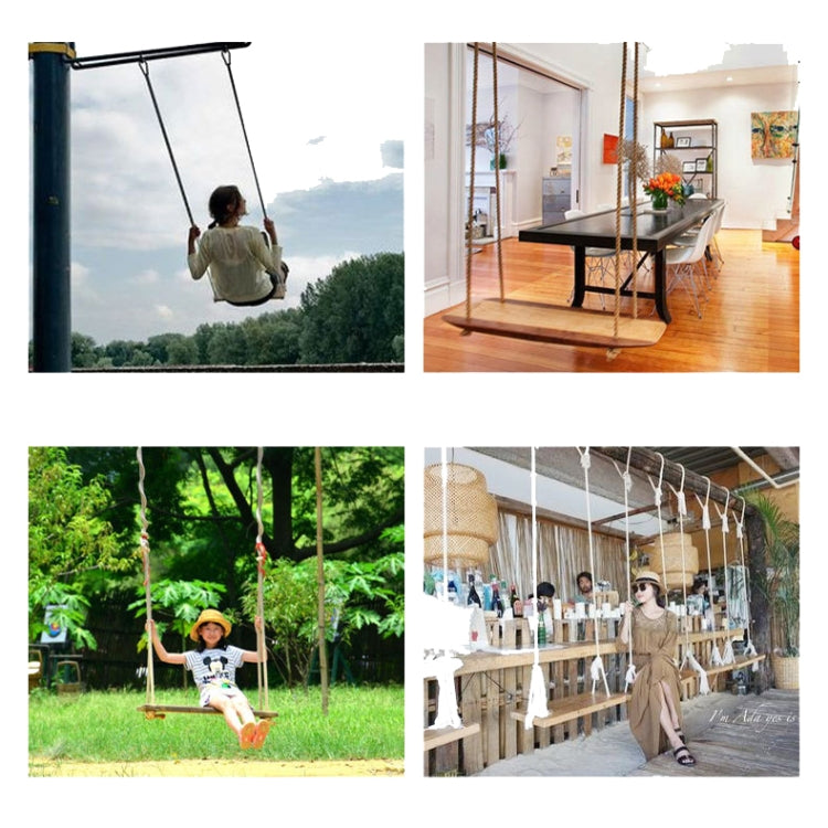 Indoor or outdoor rope swing with light wood seat and hanging ropes