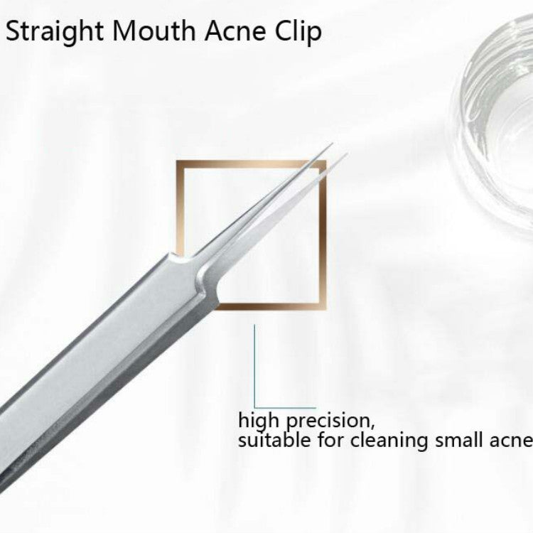 Stainless steel straight-mouth acne clip tool with angled forked prongs