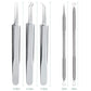 Stainless steel acne tools set: three clamp tips plus two fine needle tools