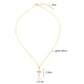 Gold cross pendant necklace with fine chain links and small cross charm; length labels shown.