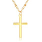 Gold cross pendant on a chain necklace with a small loop top and polished finish.