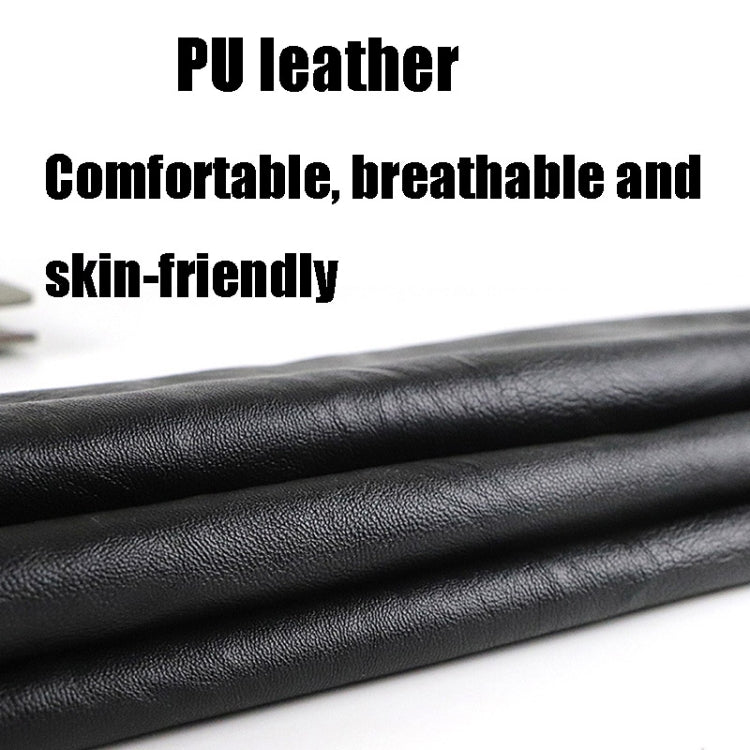 Close-up of black PU leather texture with fine grain finish.