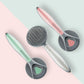 Set of pet self-cleaning grooming brushes with pink, mint, and white handles and pin heads