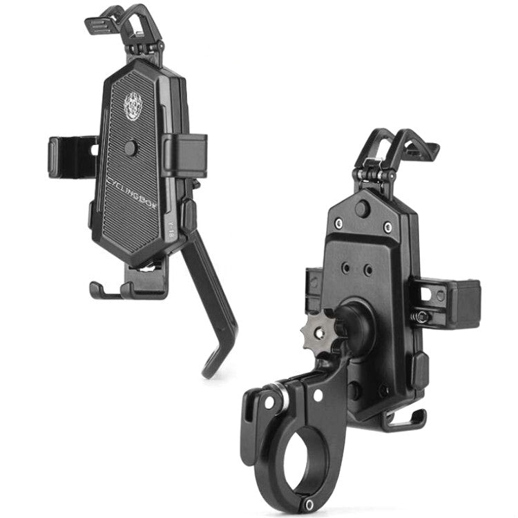 Bicycle phone holder kit: black clamp phone mount with rear support bracket pieces